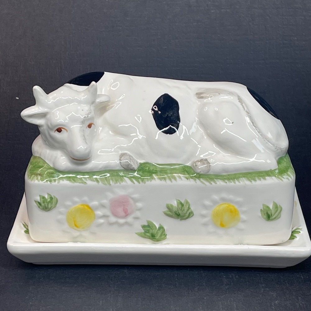Vintage Gailstyn-Sutton Meadowland Cow Butter Dish 1982 Ceramic Farmhouse